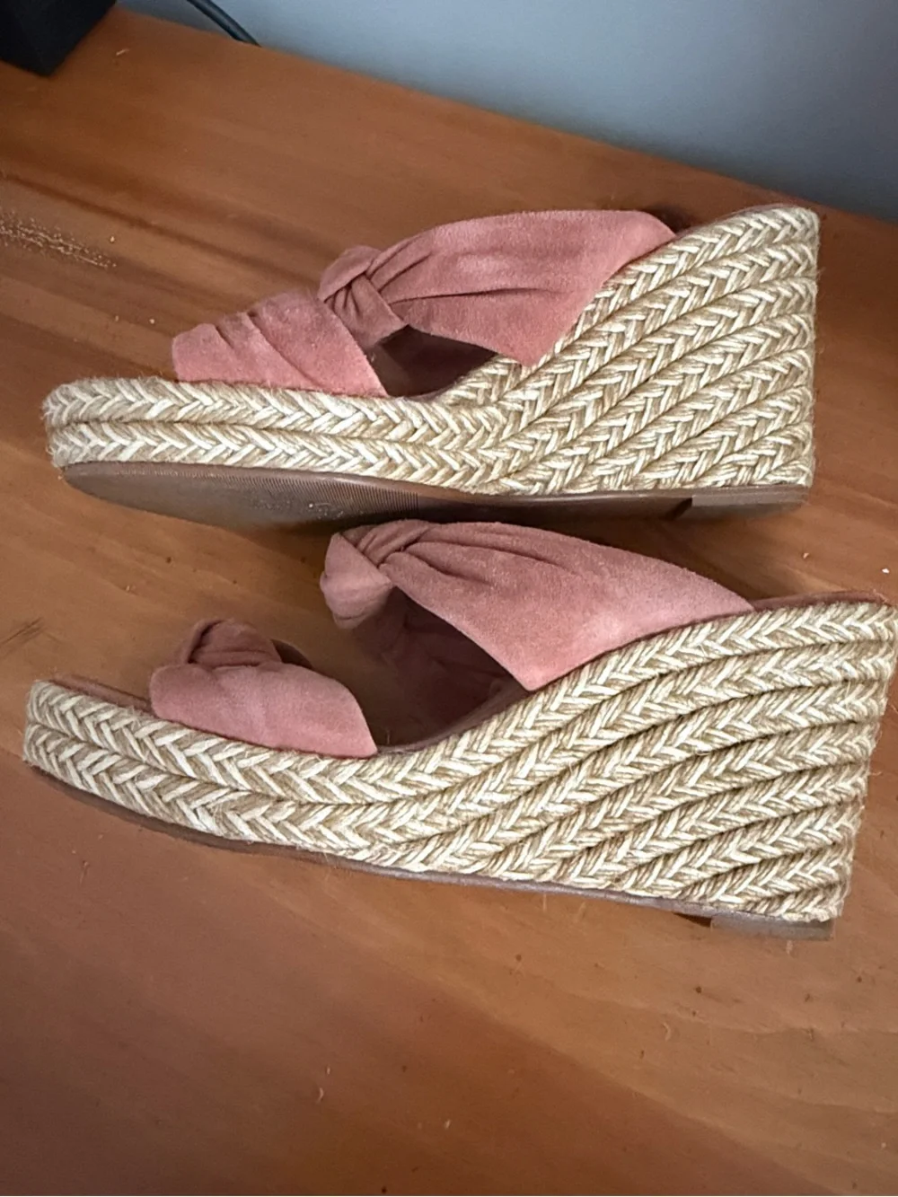 Stuart Weitzman Coral Suede Knotted Espadrille 3” Wedges